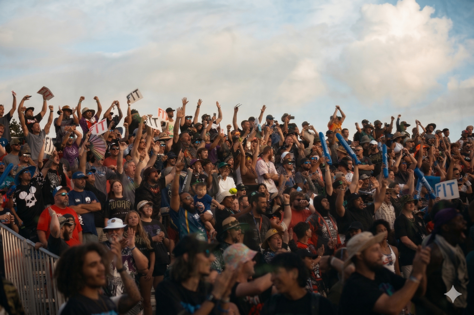 Paintball fans cheering in the stands